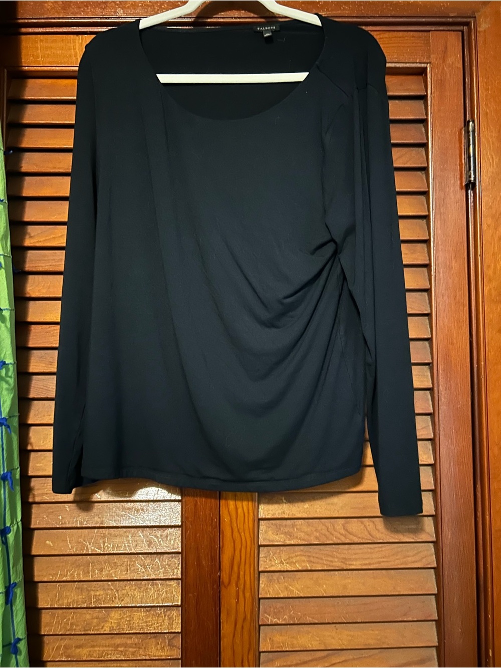 Talbots Black Long-Sleeve Draped Tee